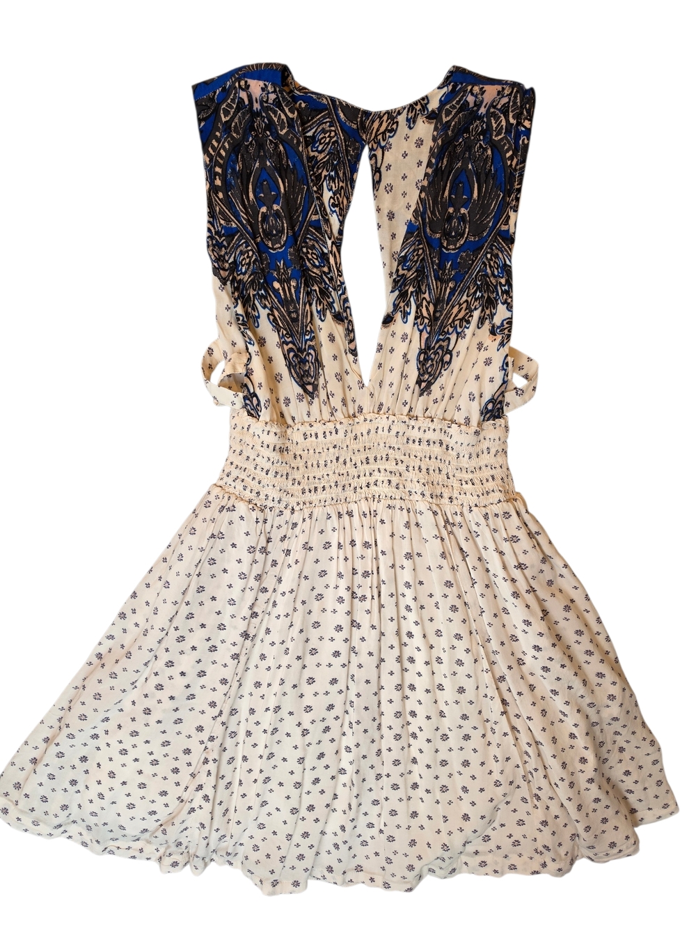 Free People Walking Through My Dreams Dress Womans Large Paisley Smocked Peasant